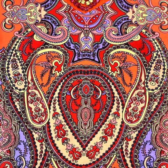 Calessa V neck embellished long sleeve dress tunic orange womens L - Picture 9 of 11